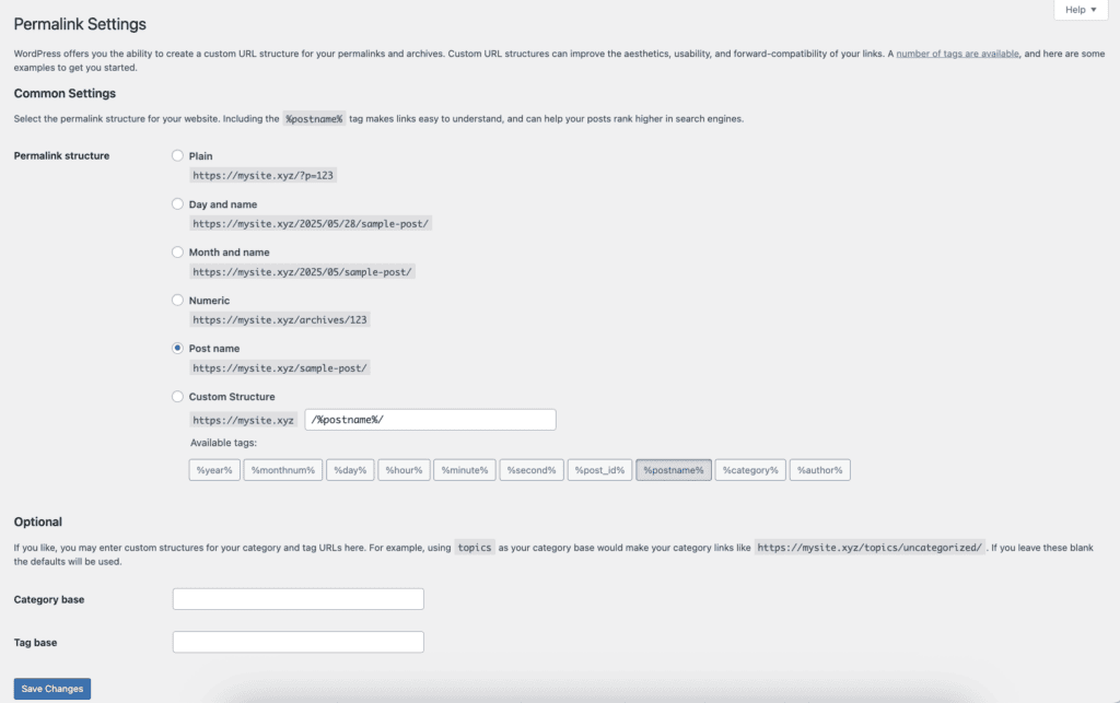 WordPress Permalink Settings